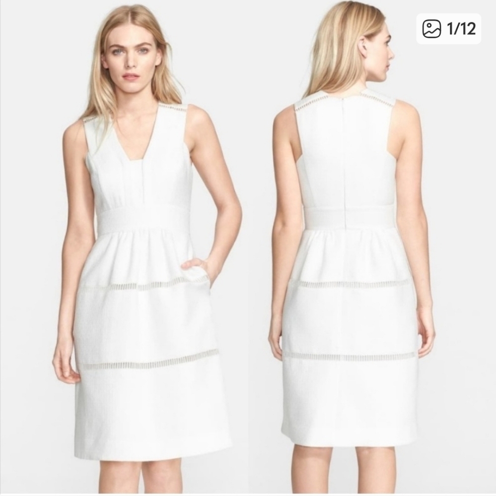 Rebecca Taylor Matelasse White Midi Dress with Pockets